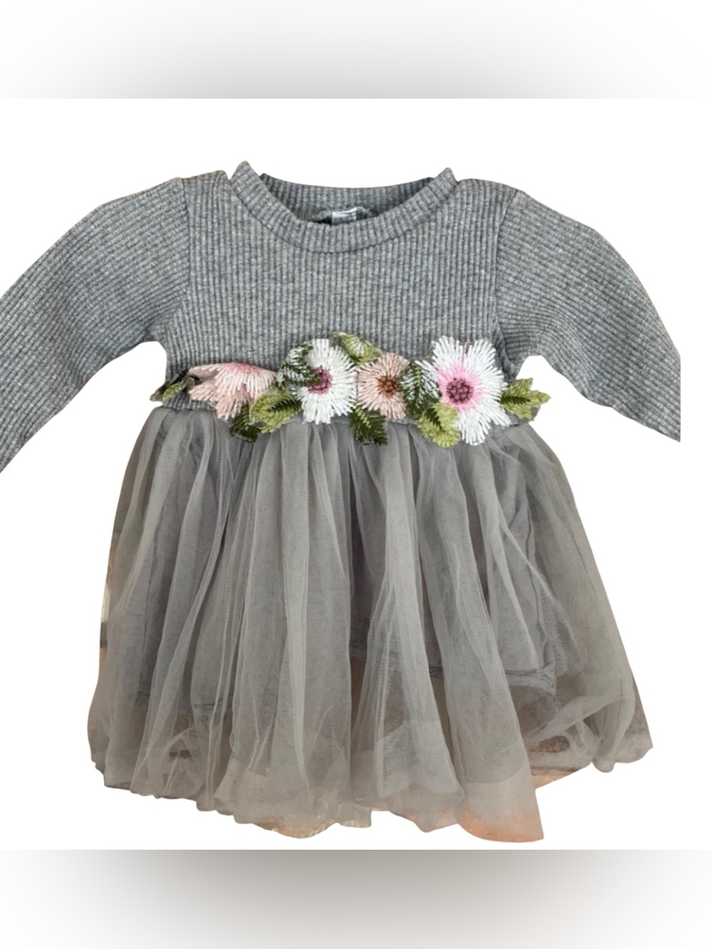 Baby Girl 6M Knit Dress With Floral Embroidered Tulle Tutu Skirt
